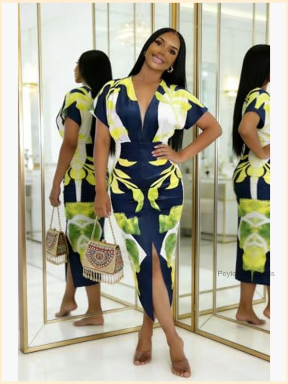 Sexy V Neck Casual Bodycon Maxi Dress Ruched Midi Dresses Plus Size - Picture 2 of 6
